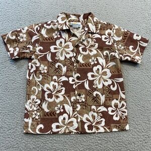 Hinalea Hawaiian Aloha Shirt Boys 7 Brown Tan Floral Made in Hawaii Camp Island